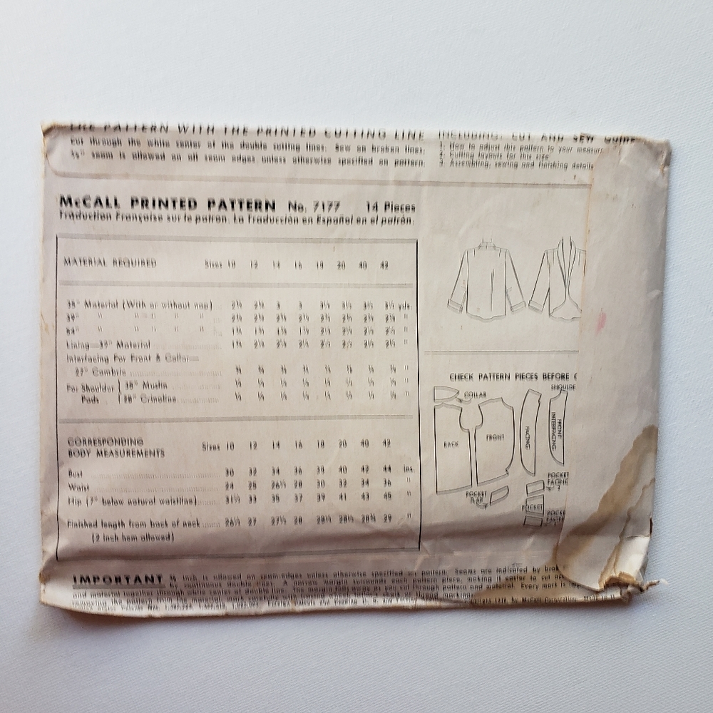 1940s Vintage McCalls 7177 Evening Coat Sewing  Pattern - Picture 2 of 2